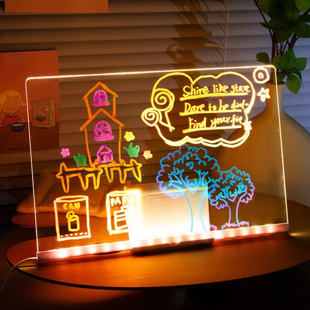 LED Acrylic Dry-Erase Board with 7 Pens Stand Reusable (Kids and Adults)  Writing Board