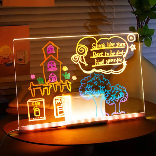 LED Acrylic Dry-Erase Board with 7 Pens Stand Reusable (Kids and Adults)  Writing Board