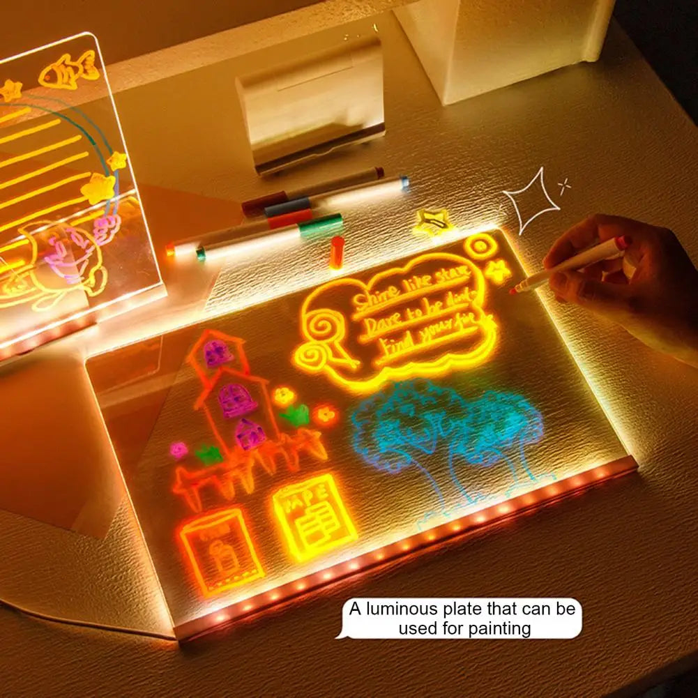 LED Acrylic Dry-Erase Board with 7 Pens Stand Reusable (Kids and Adults)  Writing Board