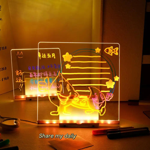LED Acrylic Dry-Erase Board with 7 Pens Stand Reusable (Kids and Adults)  Writing Board