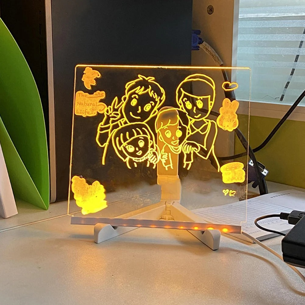 LED Acrylic Dry-Erase Board with 7 Pens Stand Reusable (Kids and Adults)  Writing Board